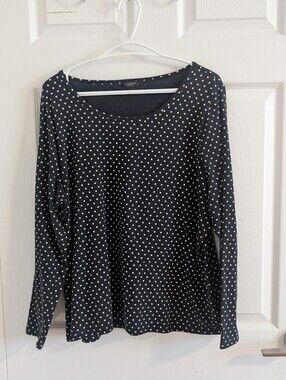 Talbots Navy Long-Sleeve Polka Dot Bateau Neck  Tee Classic Preppy 2X P